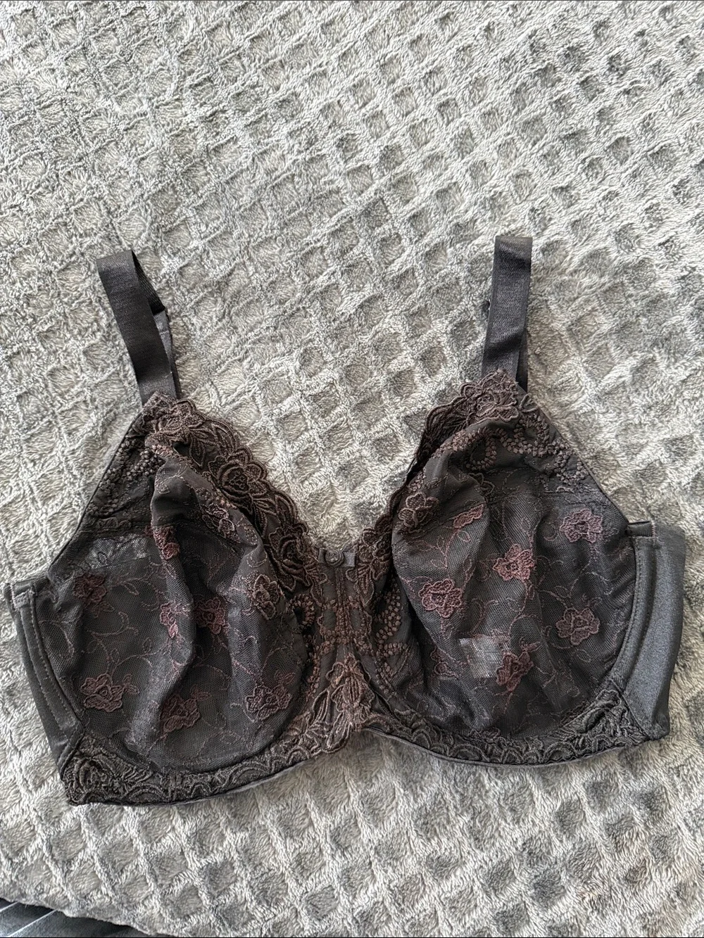 Wacoal Brown Lace Underwire Bra with Floral Embroidery